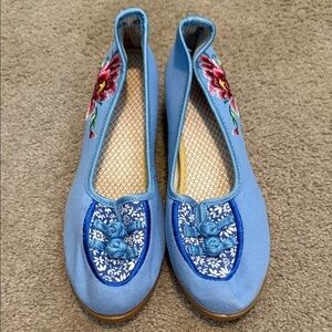 Asian Embroidered Blue Women's Shoes